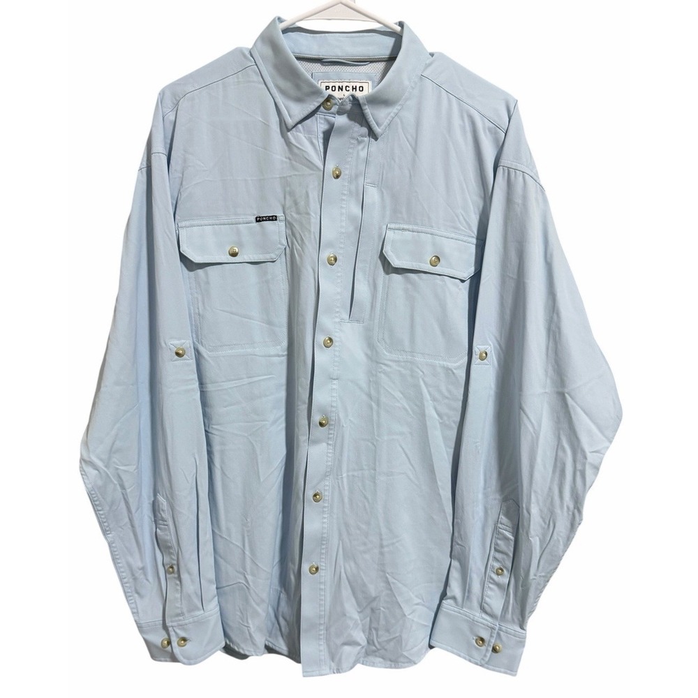 Poncho The Purist Fishing Shirt Long Sleeve Light Blue Men's Size Large